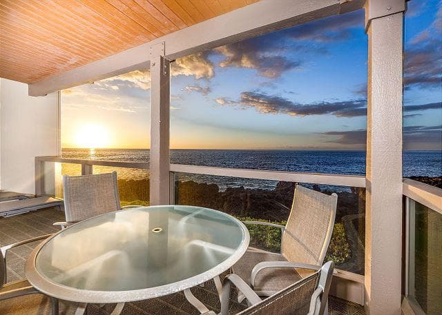 Covered patio with ocean view