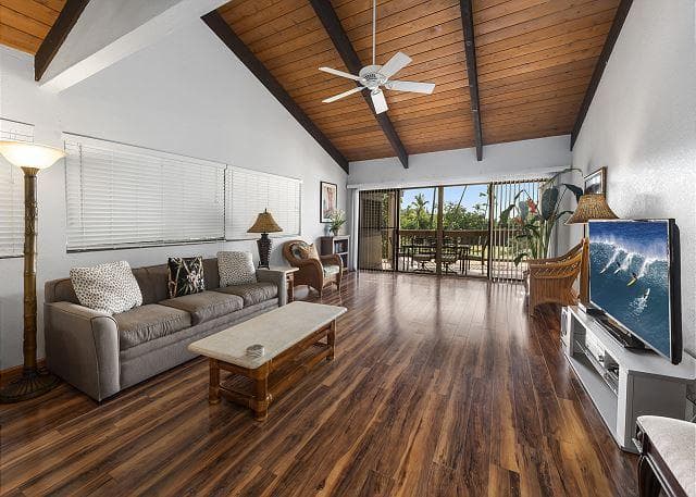 Covered patio with ocean view