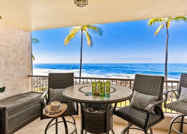 Covered patio with ocean view
