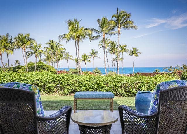Covered patio with ocean view