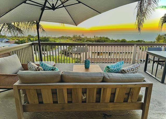 Covered patio with ocean view