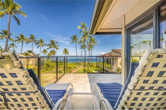 Covered patio with ocean view