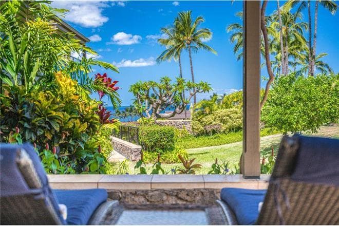 Covered patio with ocean view