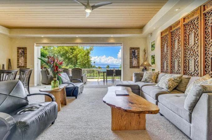 Covered patio with ocean view
