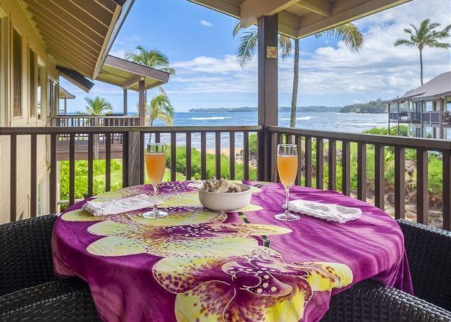 Covered patio with ocean view