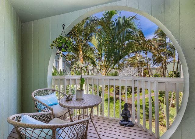 Covered patio with ocean view