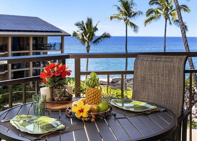 Covered patio with ocean view