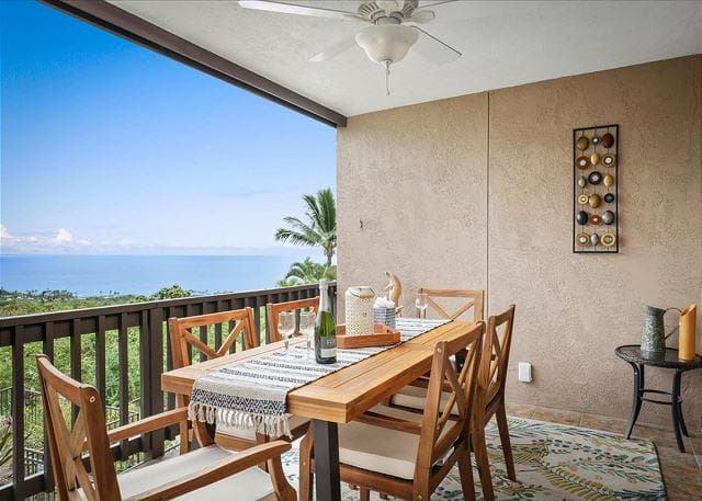 Covered patio with ocean view