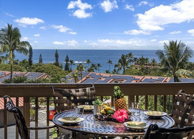 Covered patio with ocean view