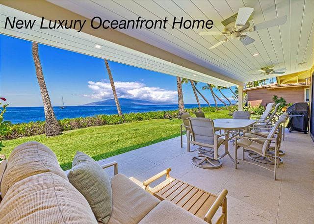 Covered patio with ocean view