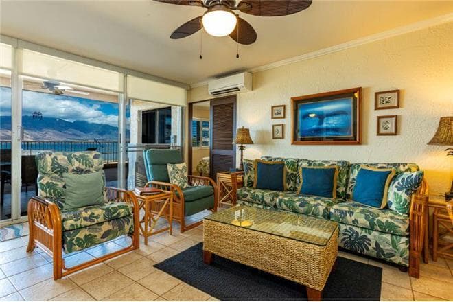 Covered patio with ocean view