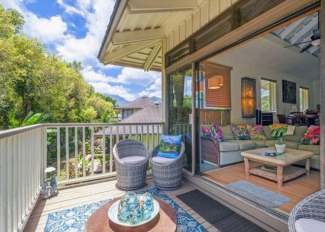 Covered patio with ocean view