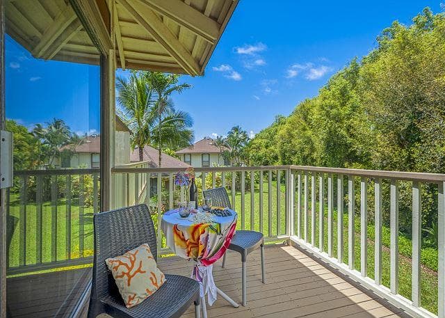 Covered patio with ocean view