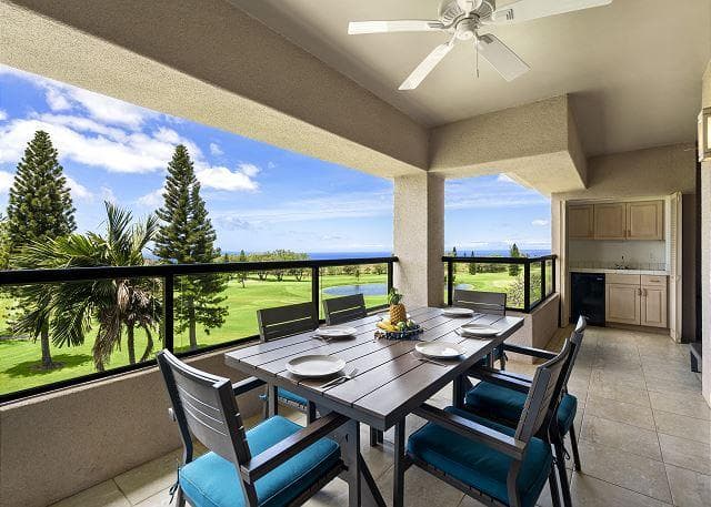 Covered patio with ocean view
