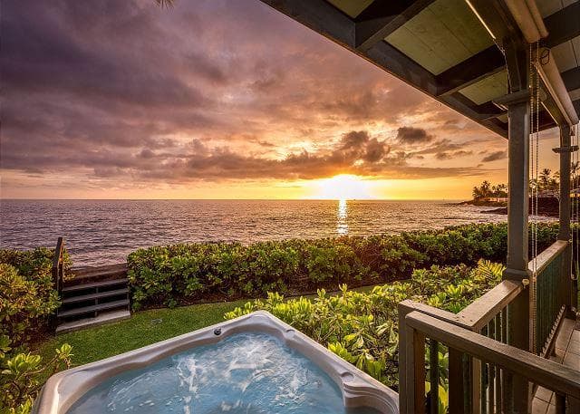 Covered patio with ocean view