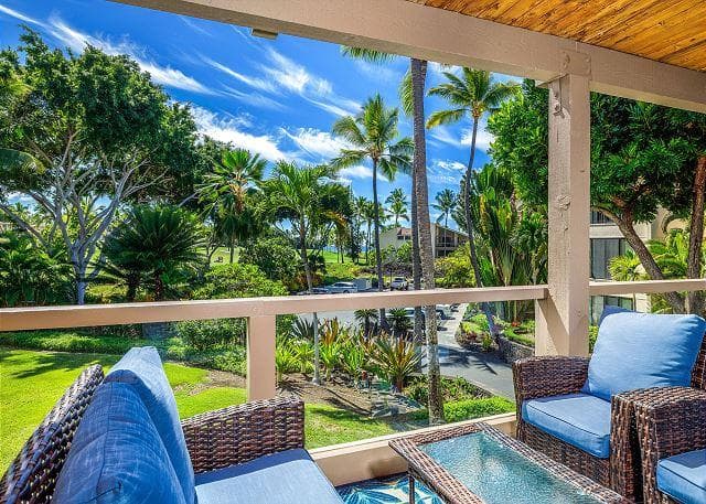 Covered patio with ocean view
