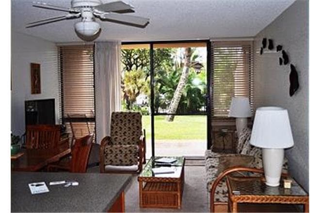 Covered patio with ocean view