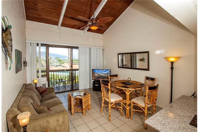 Covered patio with ocean view