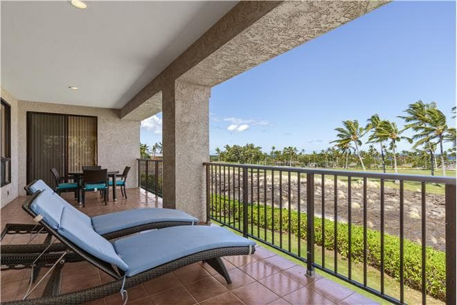 Covered patio with ocean view