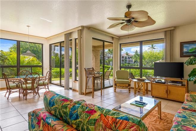Covered patio with ocean view