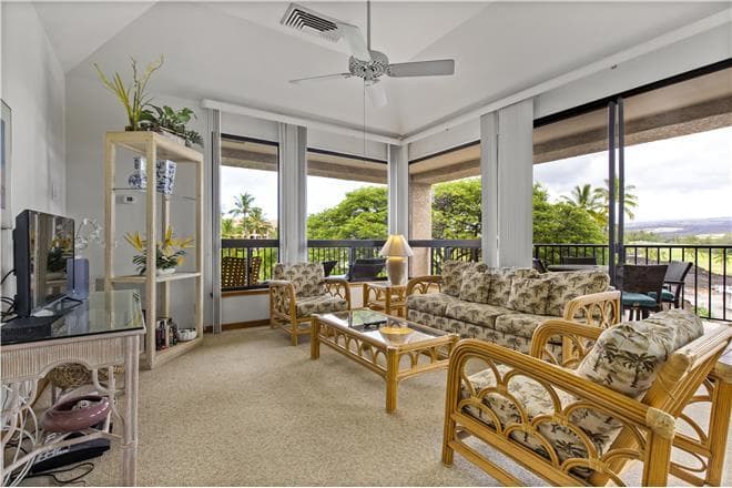 Covered patio with ocean view