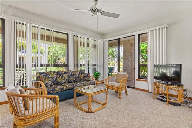 Covered patio with ocean view