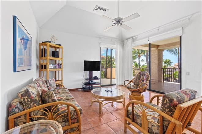 Covered patio with ocean view