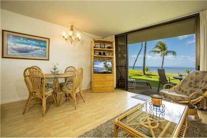 Covered patio with ocean view