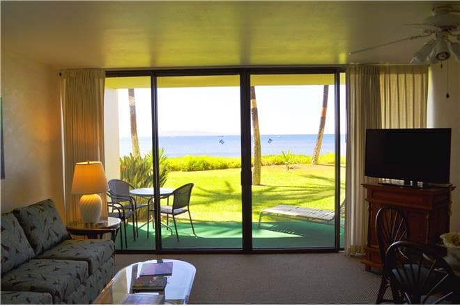 Covered patio with ocean view