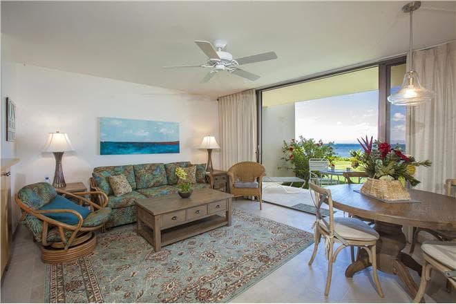 Covered patio with ocean view