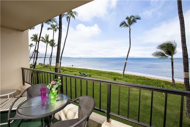 Covered patio with ocean view