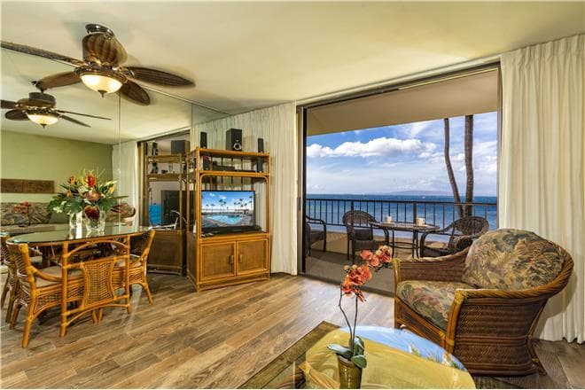 Covered patio with ocean view