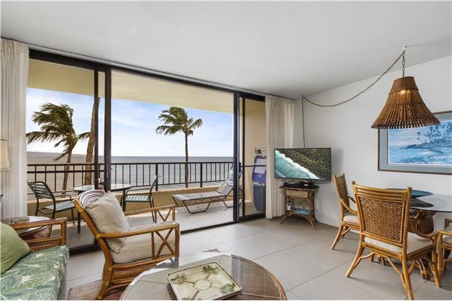 Covered patio with ocean view