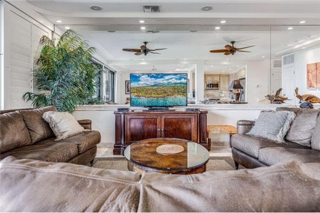 Covered patio with ocean view