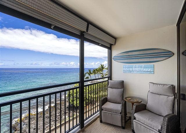 Covered patio with ocean view