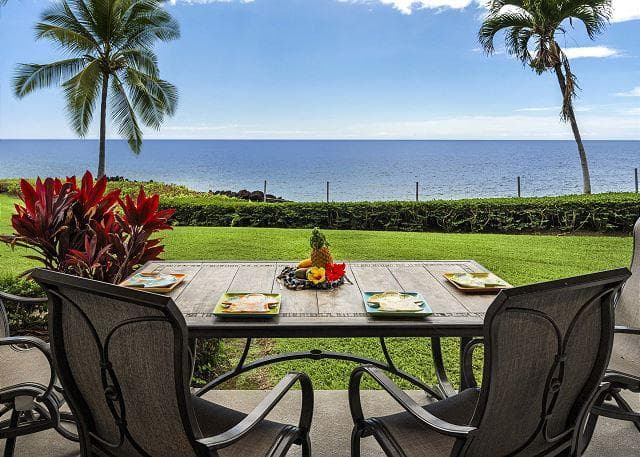Covered patio with ocean view
