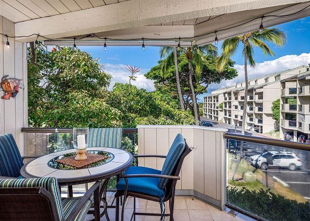Covered patio with ocean view