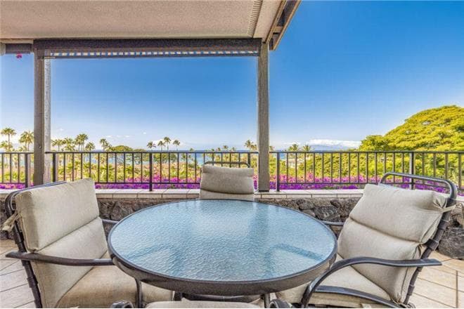 Covered patio with ocean view