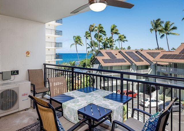 Covered patio with ocean view