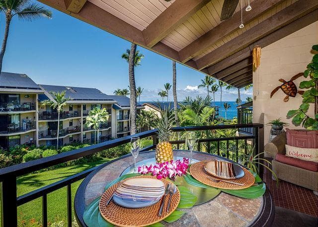 Covered patio with ocean view