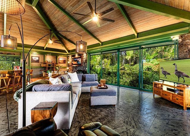 Covered patio with ocean view