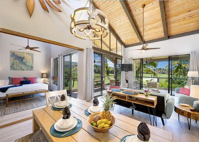 Covered patio with ocean view