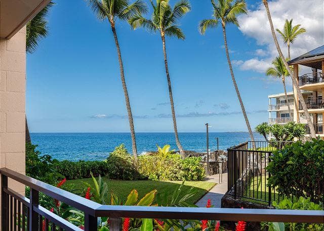 Covered patio with ocean view