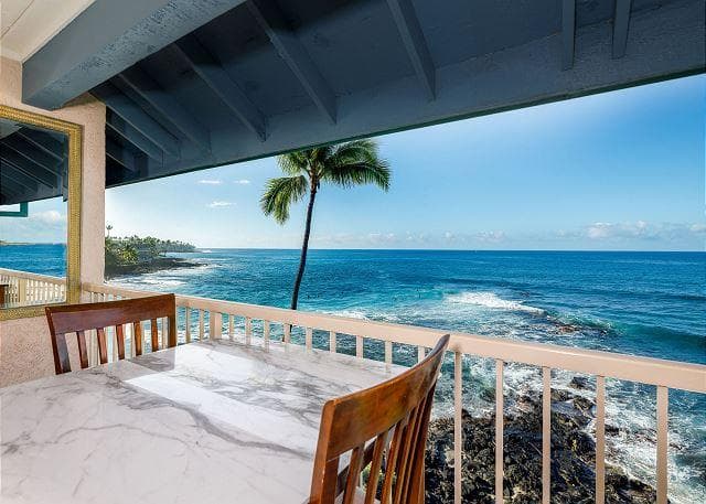 Covered patio with ocean view