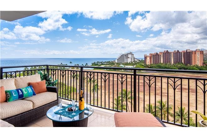 Covered patio with ocean view