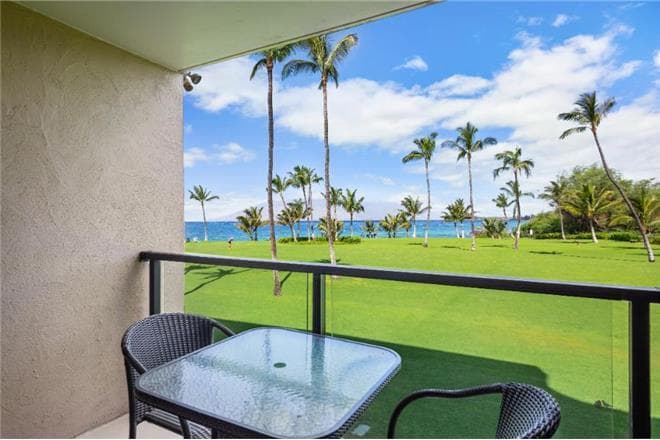 Covered patio with ocean view