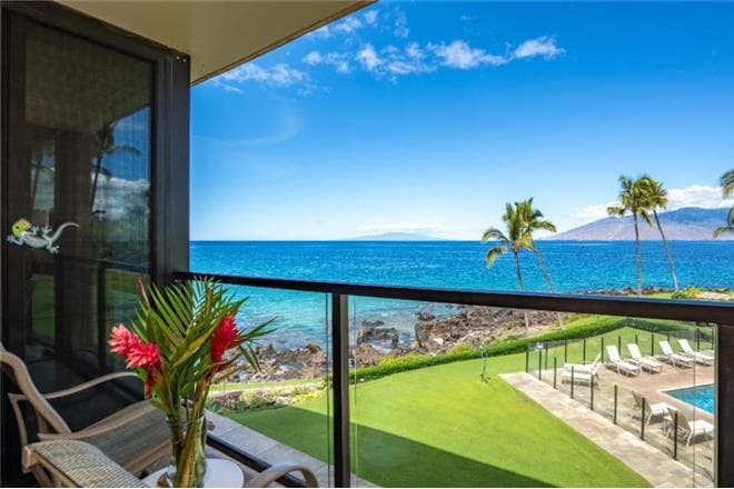 Covered patio with ocean view