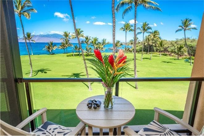 Covered patio with ocean view