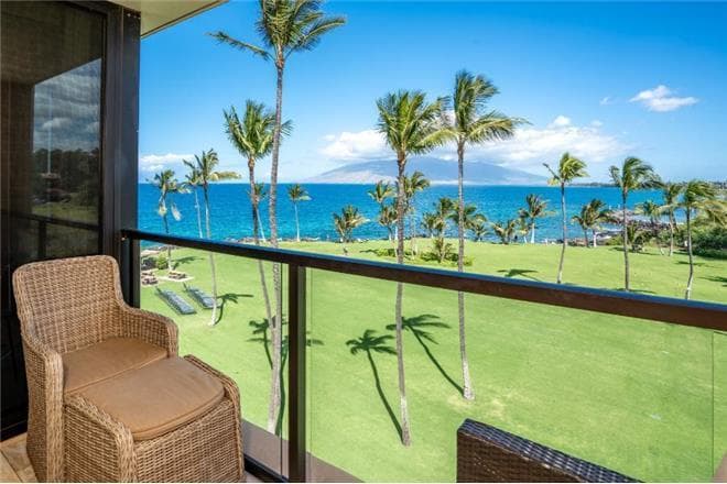 Covered patio with ocean view