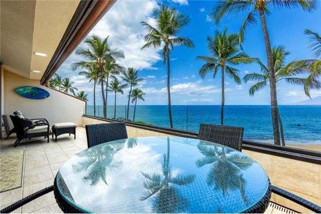 Covered patio with ocean view